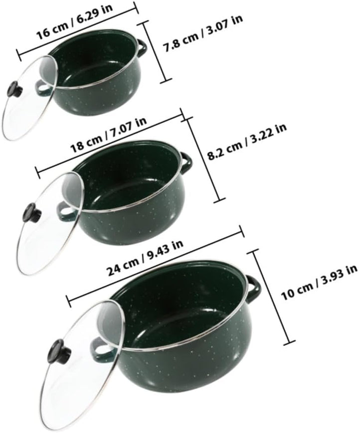 VICASKY 3 Stück Emaille Mini Kochtopf mit Deckel Vielseitiger Suppentopf Doppelgriff Ramen topf Flac