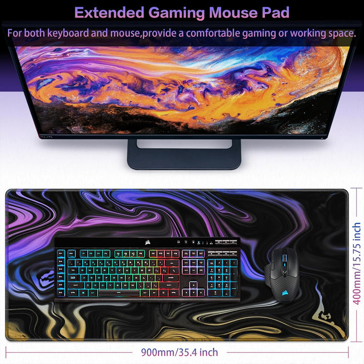 Abetcabe Gaming Mauspad XXL, Mousepad 900 x 400mm, Fluid Art Mauspad gross Vernähte Kanten WassXerdi