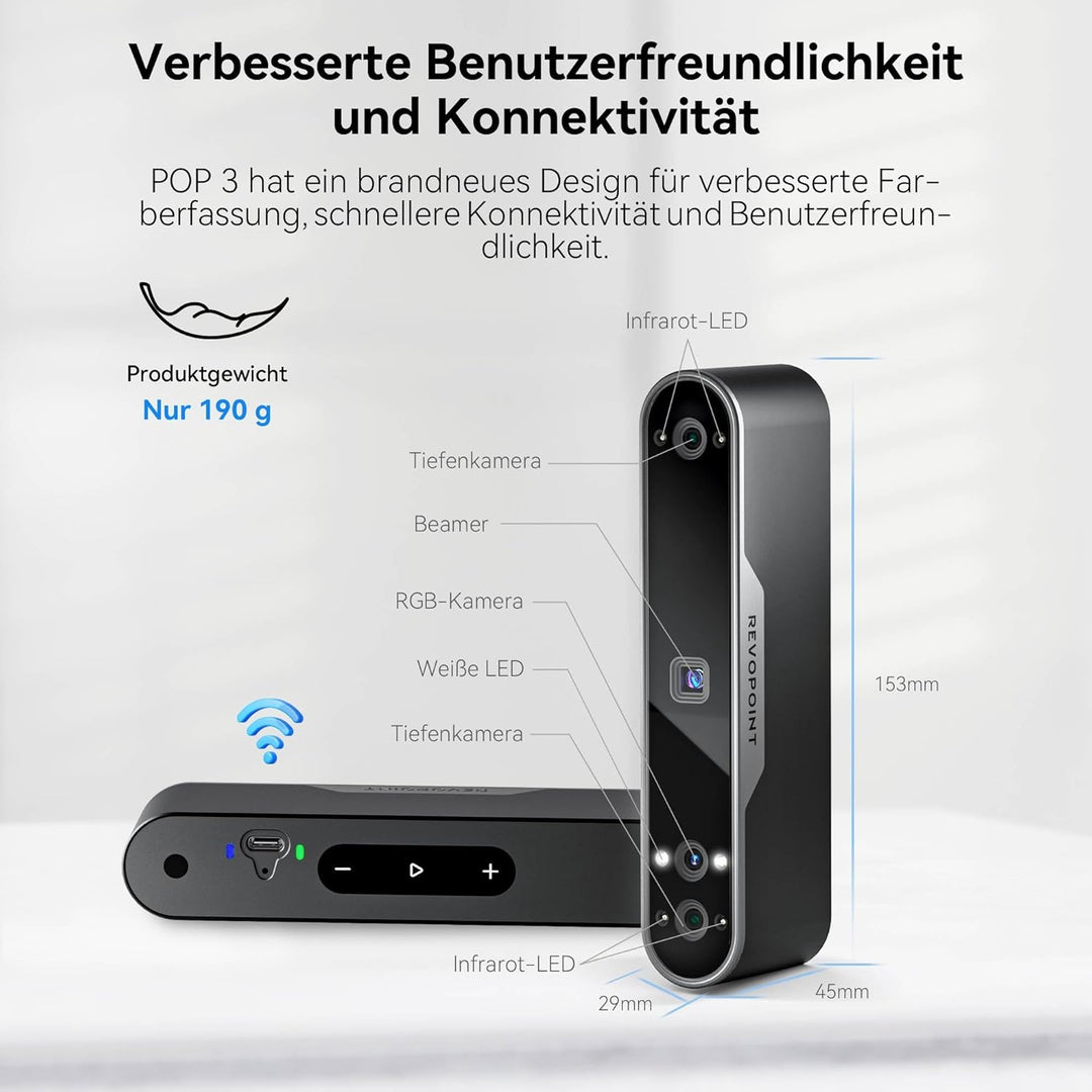 [2023 Upgrade] Revopoint POP 3 Handheld 3D-Scanner für 3D-Drucker mit Farbdaten, 0,05 mm Präzision u