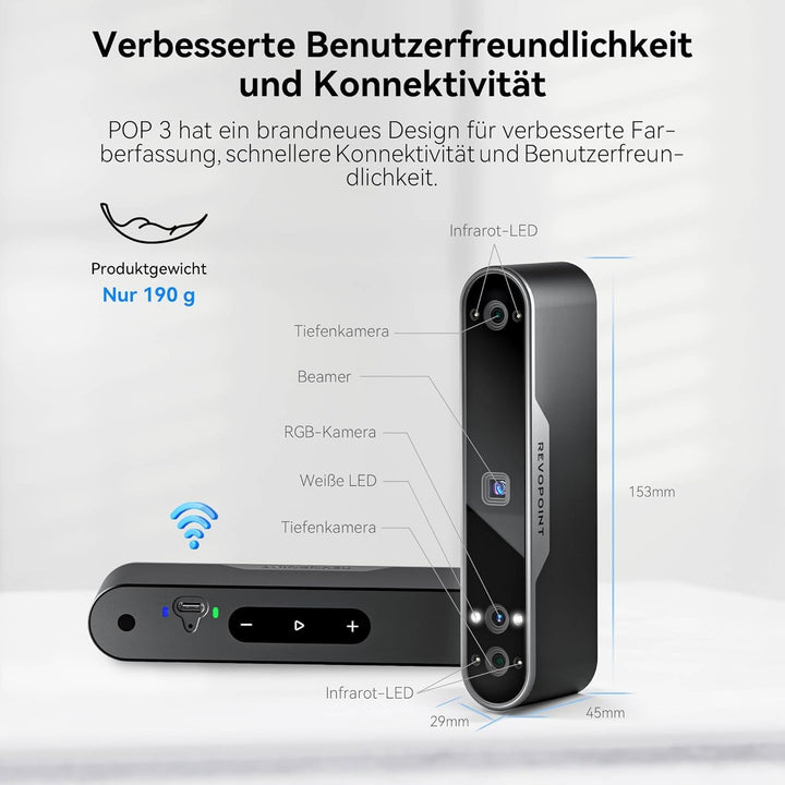 [2023 Upgrade] Revopoint POP 3 Handheld 3D-Scanner für 3D-Drucker mit Farbdaten, 0,05 mm Präzision u