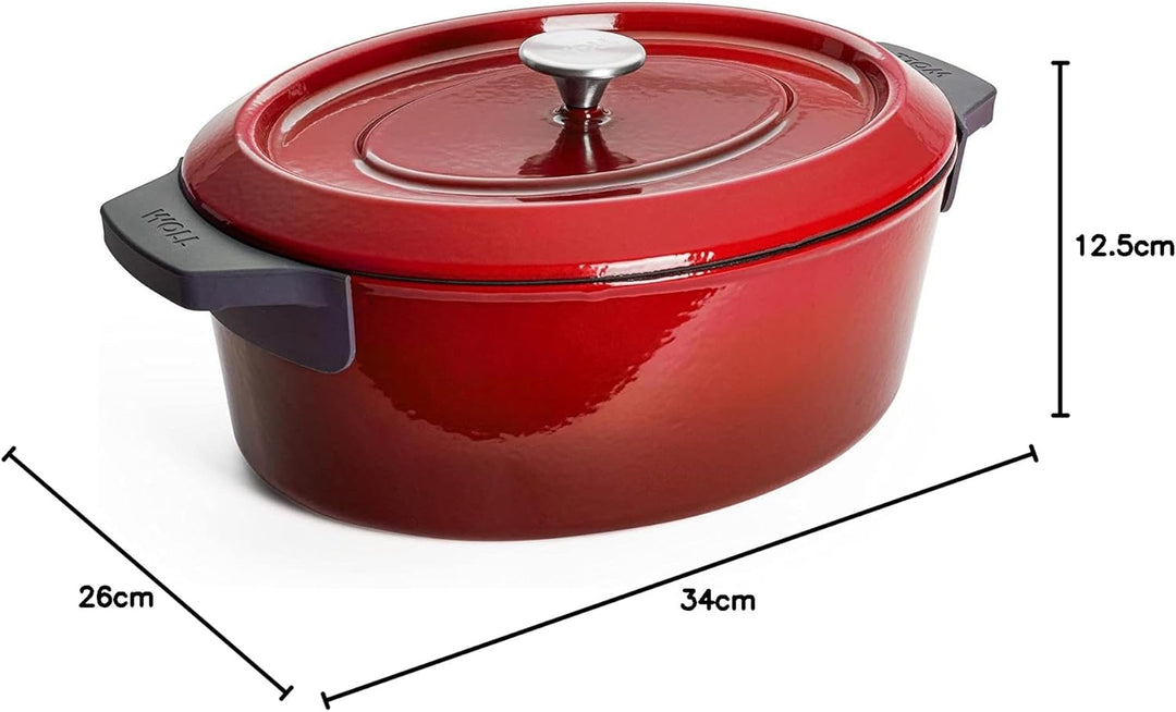 Woll Iron Bräter mit Deckel und Silikongriffen - Induktiv -, 34 x 26 cm, 12,5 cm hoch, 7,5l - Geeign