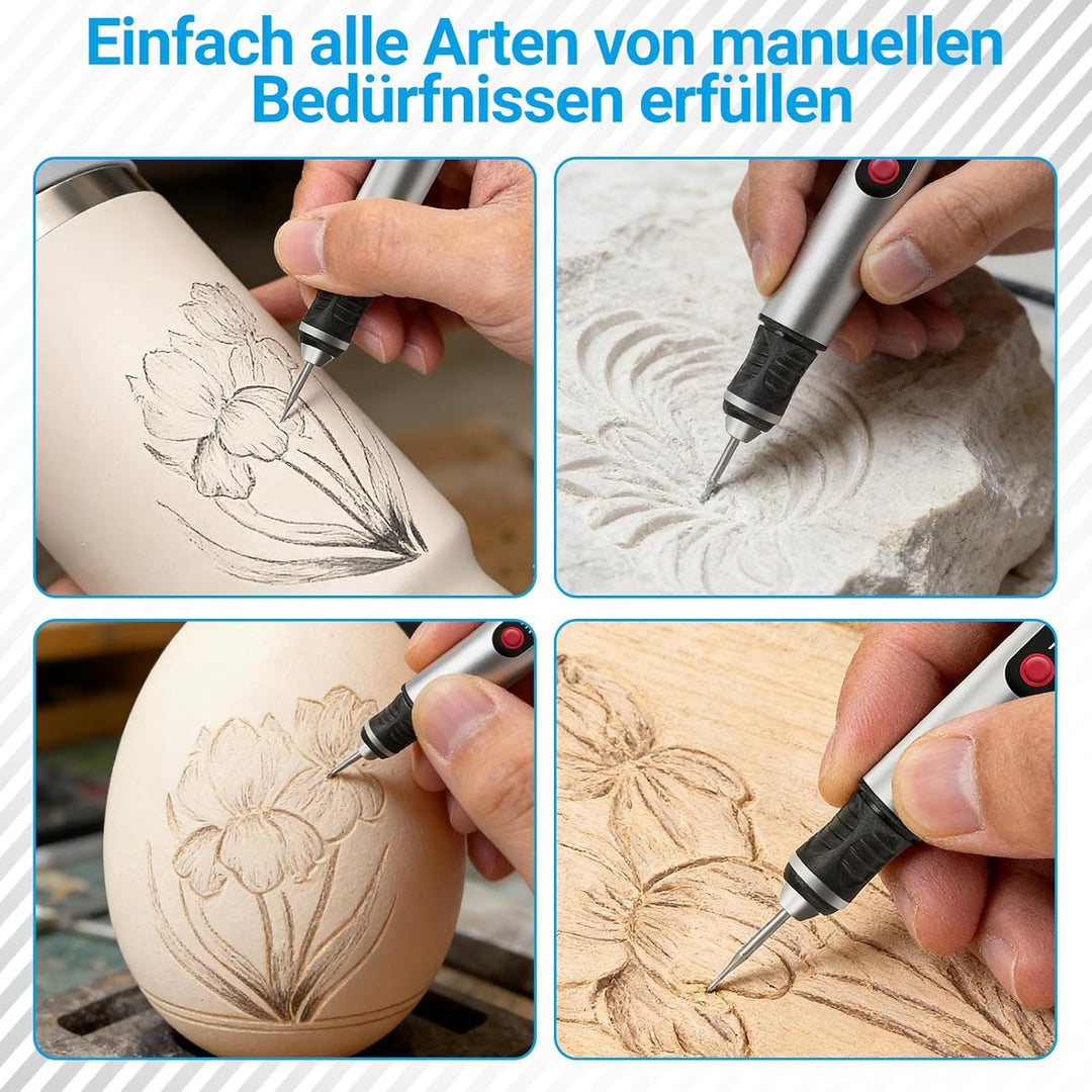 Gravierstift – Kabelloser elektrischer Gravur Stift mit 30 Bits, tragbarer Gravierstift für über 50