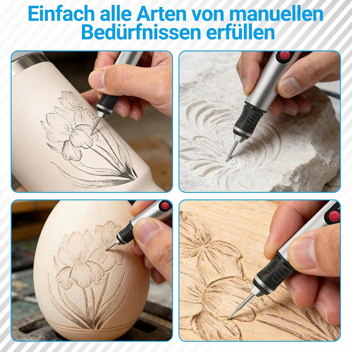 Gravierstift – Kabelloser elektrischer Gravur Stift mit 30 Bits, tragbarer Gravierstift für über 50