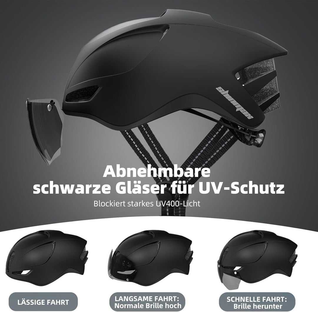 Shinmax Fahrradhelm Herren Damen mit Licht USB-Aufladung Fahrradhelm mit Visier Magnetische Abnehmba