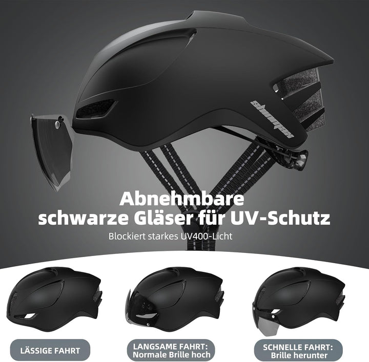 Shinmax Fahrradhelm Herren Damen mit Licht USB-Aufladung Fahrradhelm mit Visier Magnetische Abnehmba
