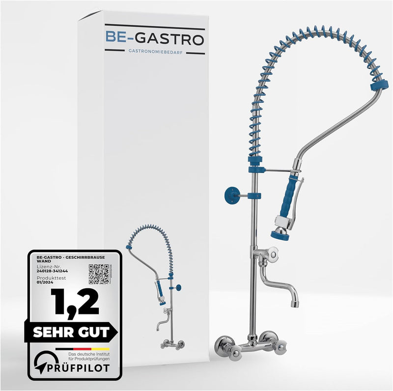 BE-GASTRO I Profi Gastro Geschirrbrause Zweiloch "Premium" Wandarmatur inkl. Wasserhahn, Mischbatter