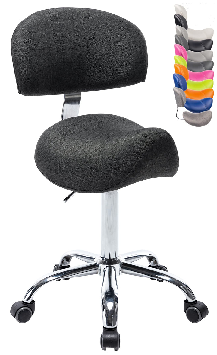 Sattelhocker MULY BIGBACK Lehne, Sitzhöhe bis ca. 74cm, Stoff-Grau | 1stuff-Markenqualität, Sattelst