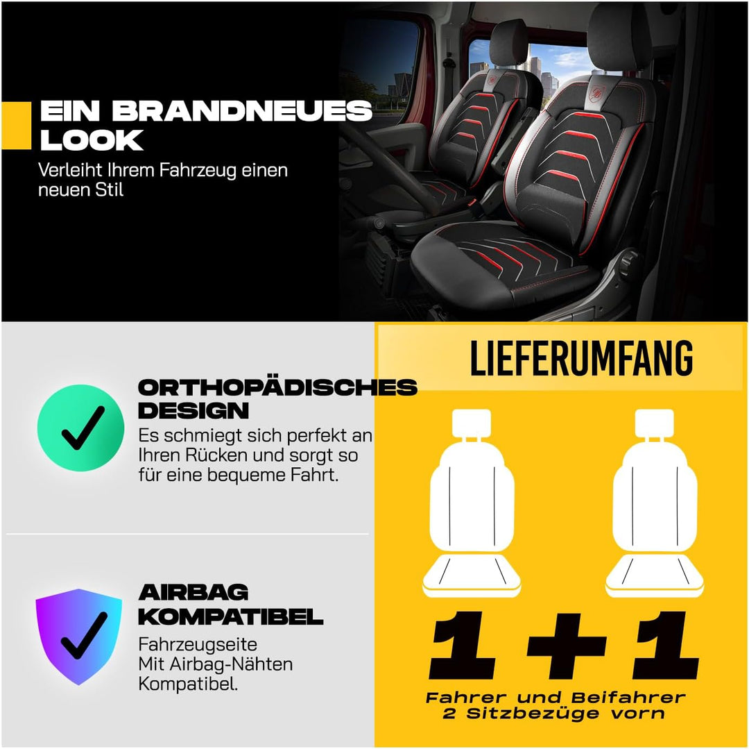 Autositzbezüge Universal 1+1 für FIAT Ducato, Peugeot Boxer, Citroen Jumper (2014-2026) Opel Movano