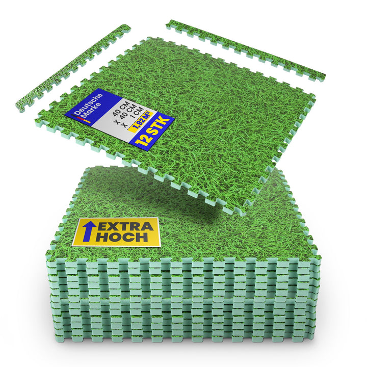 Bestlivings Bodenschutzmatte Puzzle mit Gras Print – EVA Bodenmatte 40x40x1cm – Schallisolierend & E