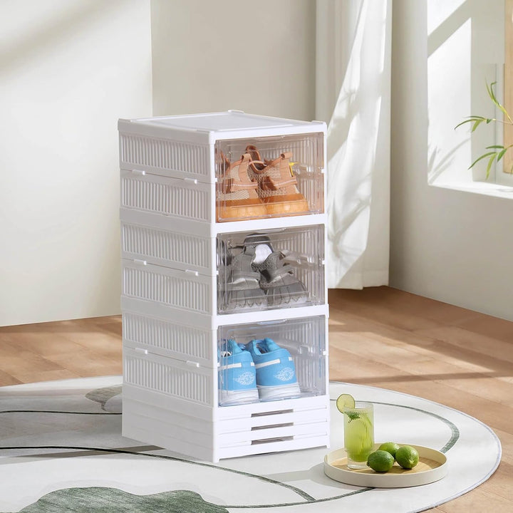 SQUADO Schuhaufbewahrungsbox, transparent, 6 Etagen, zusammenklappbar, Organizer für Schuh-/Schuhauf