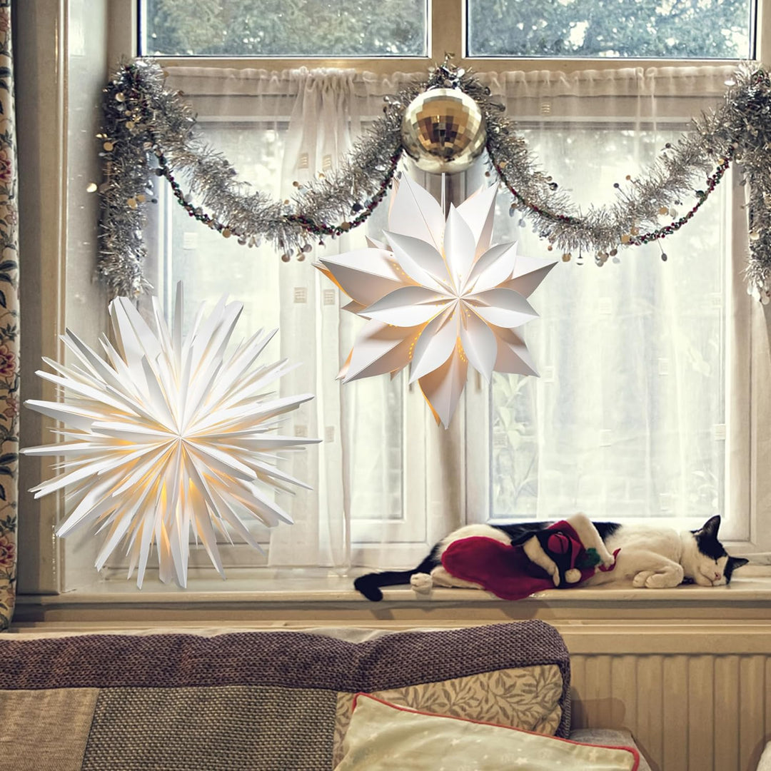 EANLOLY Papierstern zum Aufhängen, Weihnachtsstern Beleuchtet, 3D Leuchtsterne Fenster, Papiersterne