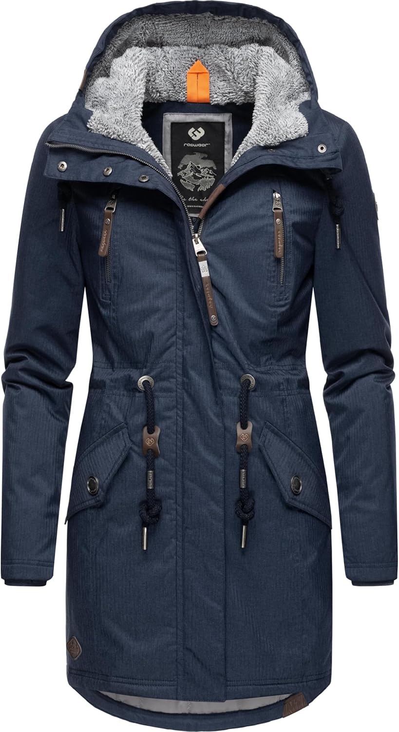 Ragwear Damen Wintermantel warm gefütterter Parka lang wasserdicht mit Kapuze Elsie Melange XS-6XL X