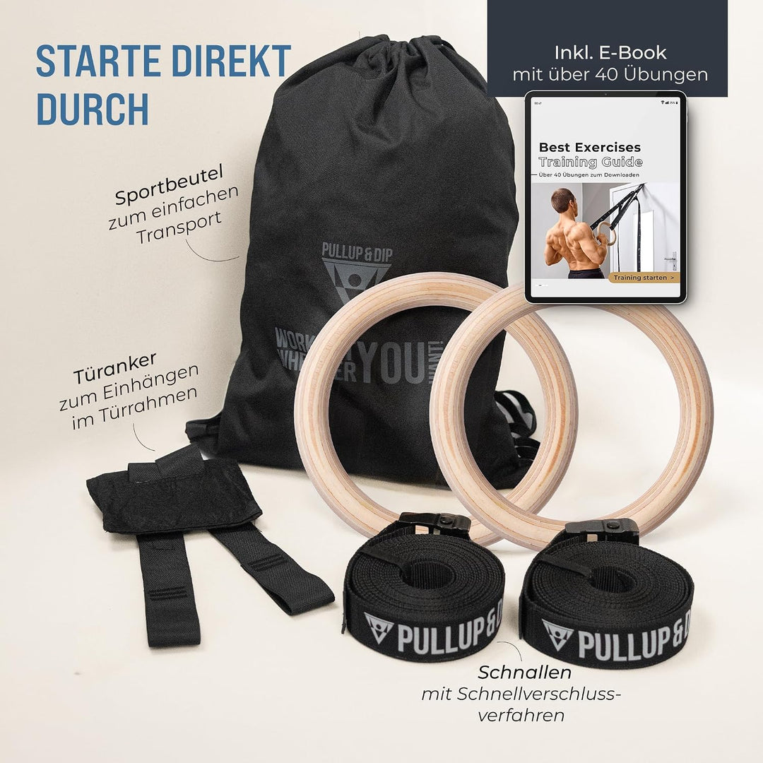 PULLUP &amp; DIP Premium Turnringe Holz, Gym Rings Gymnastikringe, Turnerringe für Calisthenics, Breite