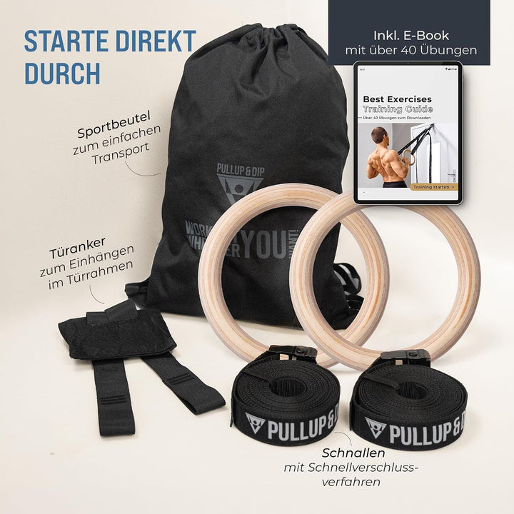 PULLUP &amp; DIP Premium Turnringe Holz, Gym Rings Gymnastikringe, Turnerringe für Calisthenics, Breite