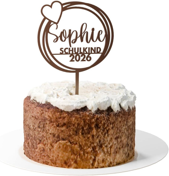HappyBumblebee Cake Topper Einschulung Personalisiert – Herz, mit Name | Schulkind 2026 · Tortendeko