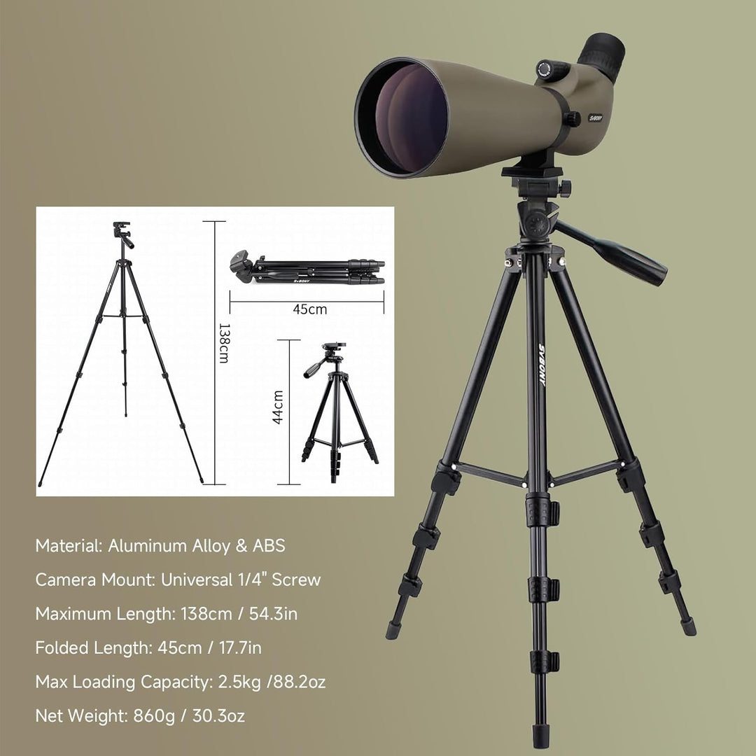 Svbony SV401 Spektiv mit Doppel Stativ, HD 20-60X80 Wasserdichtes Abgewinkeltes Okular Porro Prisma