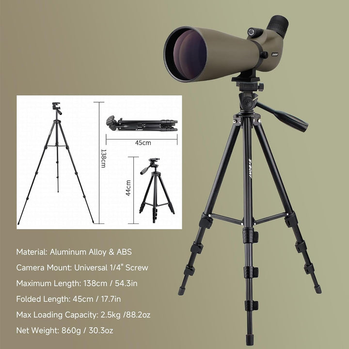 Svbony SV401 Spektiv mit Doppel Stativ, HD 20-60X80 Wasserdichtes Abgewinkeltes Okular Porro Prisma
