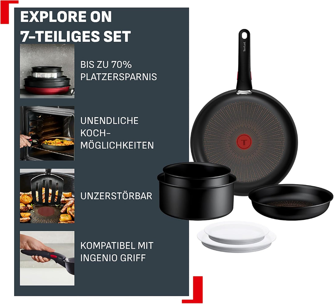 Tefal Ingenio Explore On 7-tlg. Kochgeschirr-Set, Fusion Core Antihaftversiegelung, stapelbar, platz