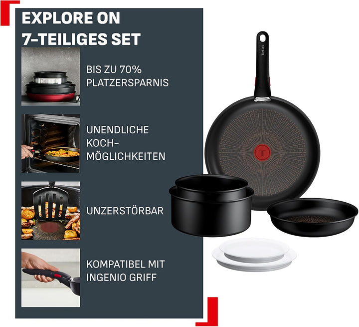 Tefal Ingenio Explore On 7-tlg. Kochgeschirr-Set, Fusion Core Antihaftversiegelung, stapelbar, platz