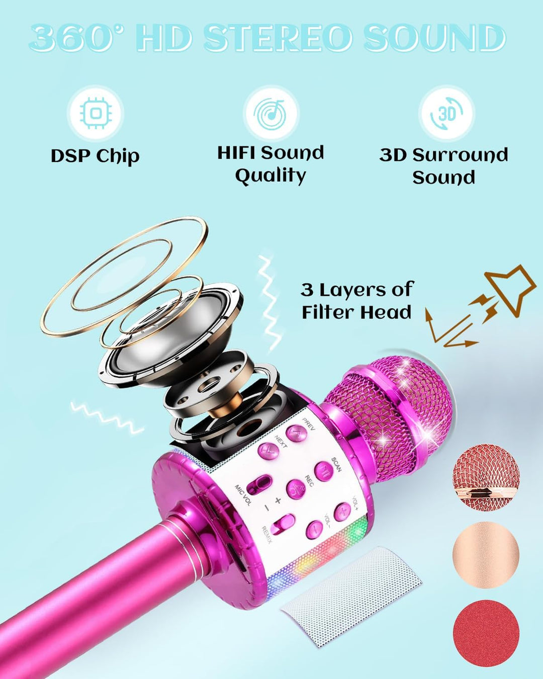 Drahtloses Bluetooth Mikrofon Karaoke Mit LED-Leuchten Tragbare Handheld Singen Karaoke Lautsprecher