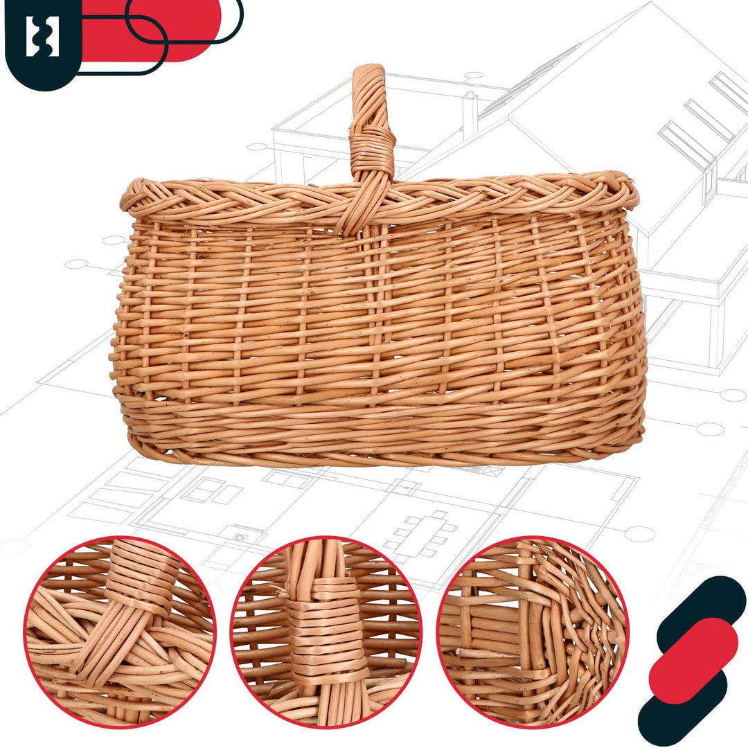KOTARBAU® Henkelkorb Weidengeflecht für Einkauf in Naturfarbe Geräumig und
