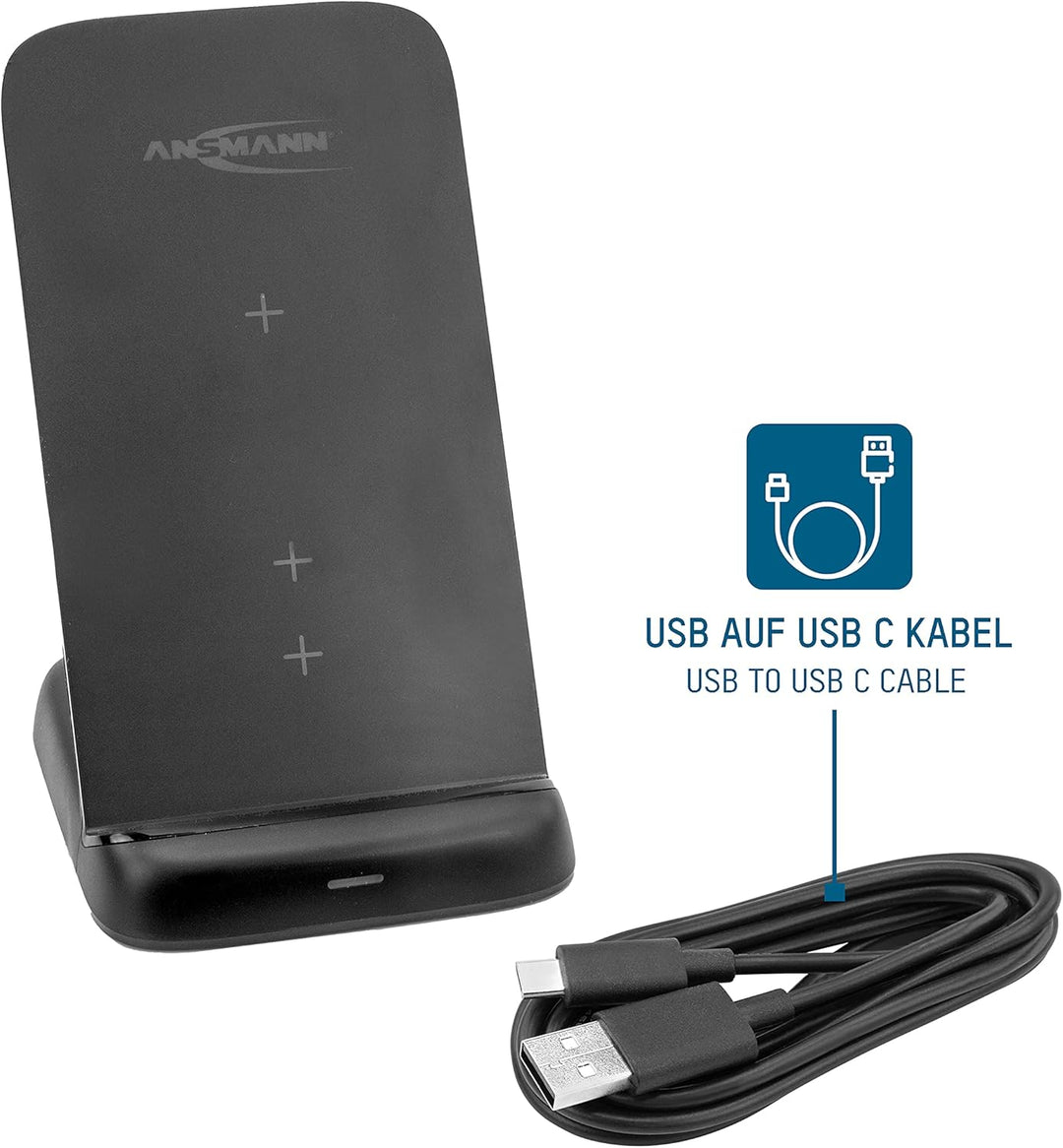 ANSMANN kabelloses Ladegerät 15W Qi-zertifizierter Wireless Charger, 3-Spulen Ladestation (vertikal,