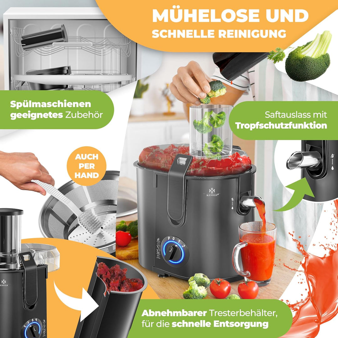 KESSER® Entsafter für Obst und Gemüse aus Edelstahl 1100W grosse 85 mm Einfüllöffnung inkl. Reinigun