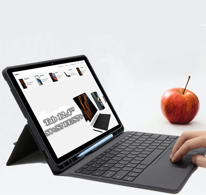 ROOFEI Galaxy Tab S7 FE/S8+/S7+ Hülle mit Tastatur QWERTZ : 7-Farbige Beleuchtung Tastatur mit Track