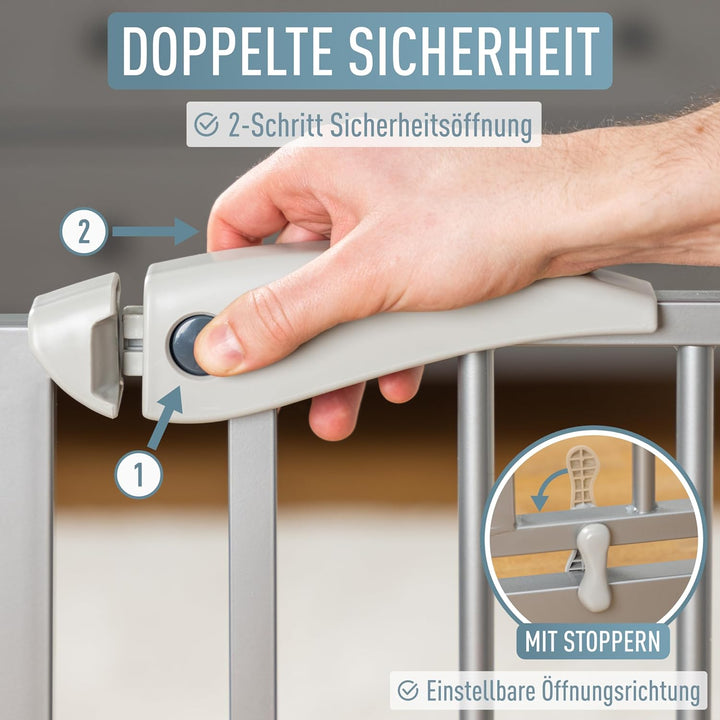 ib style® Berrin Treppengitter 67-175cm | Türschutzgitter | Ohne Bohren | Auto-Close | 90° Stop |Sil