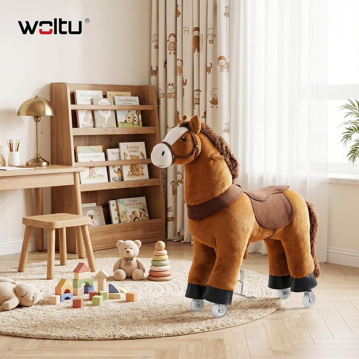 WOLTU Stehpferd auf Rollen, Reitpferd mit Klangfunktion für Kinder ab 4 Jahren, Plüschpferd zum Sitz