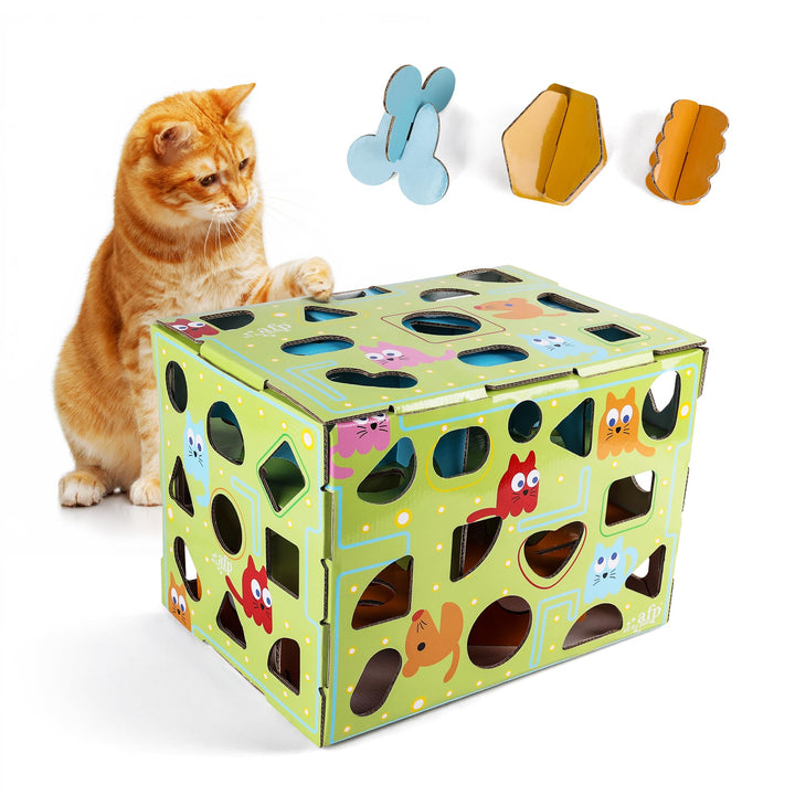 ALL FOR PAWS Katzen-Futter-Spielzeug, Interaktive Leckerli-Spielbox für Katzen, Futterlabyrinth-Box