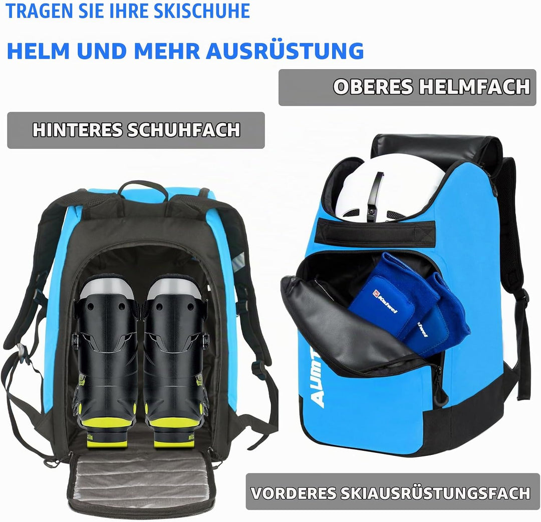 AUMTISC Skischuhtaschen mit Helmfach und Rucksackgurten, Skirucksack Skischuhrucksack mit Helmtasche