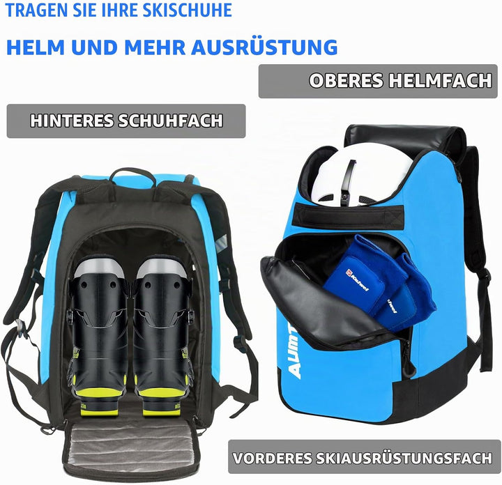 AUMTISC Skischuhtaschen mit Helmfach und Rucksackgurten, Skirucksack Skischuhrucksack mit Helmtasche
