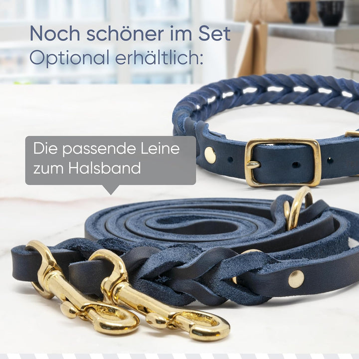 FREUDENTIER Hundehalsband geflochten aus Leder - Handmade in Holland - AlsterTwist Kollektion aus 10