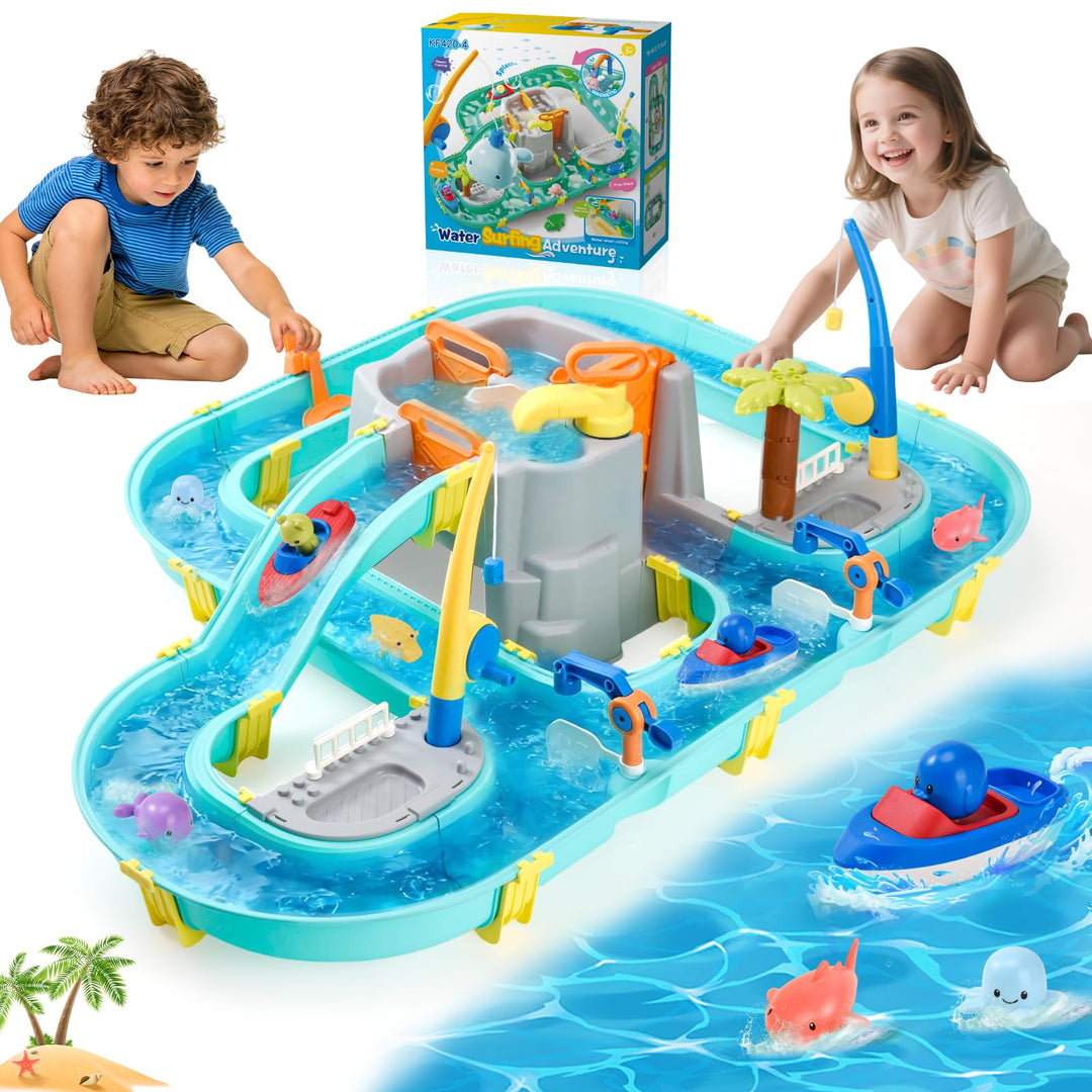 Wasserspielzeug mit Wasserbahn, 80 Teile Wasserbahn Kinder Draussen - Wassertisch Kinder mit Booten,