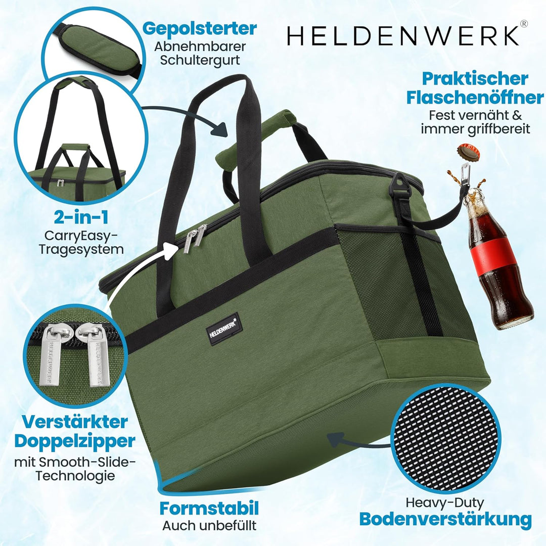 HELDENWERK Kühltasche gross faltbar – Kühlbox bis zu 12h Kühlleistung auslaufsicher &amp; wasserdicht –