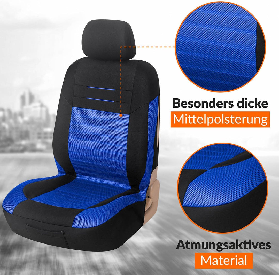 Upgrade4cars Auto-Sitzbezüge Blau Schwarz | Auto-Schonbezüge Set für Vordersitze &amp; Rückbank | Auto-S
