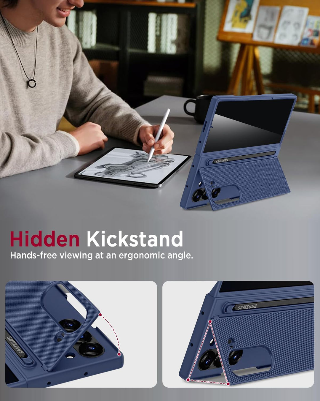 Miimall Kompatibel mit Samsung Galaxy Z Fold 7 Hülle mit S-Pen & Stifthalter, [Anti-SPY Displayschut