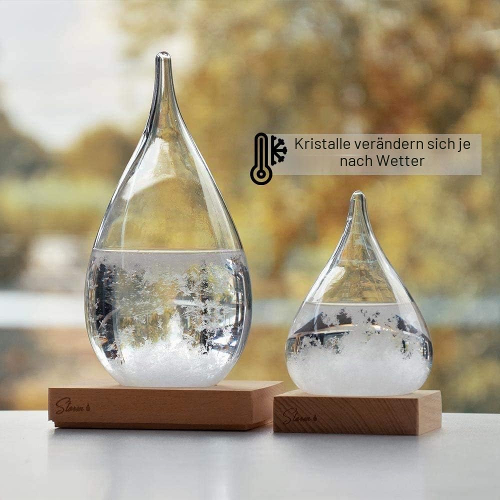 mikamax - Wettervorhersage Glas - Storm Glass Drop Mini - Barometer - Wetterstation - mit Hölzer Sta