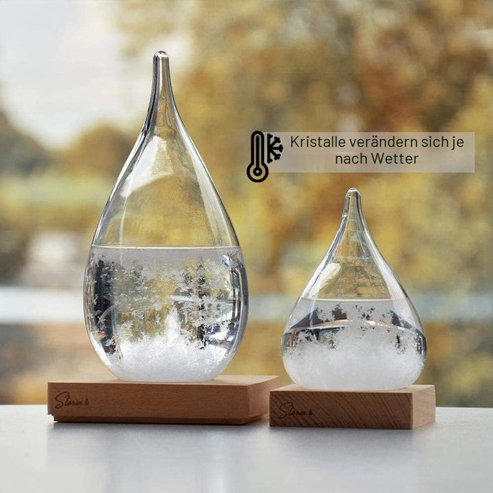 mikamax - Wettervorhersage Glas - Storm Glass Drop Mini - Barometer - Wetterstation - mit Hölzer Sta