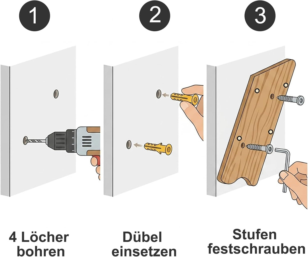 FUSHITON 2-stufige Katzentreppe Wandmontage aus massivem Kiefernholz mit Juteseil, 41 cm Gesamtlänge