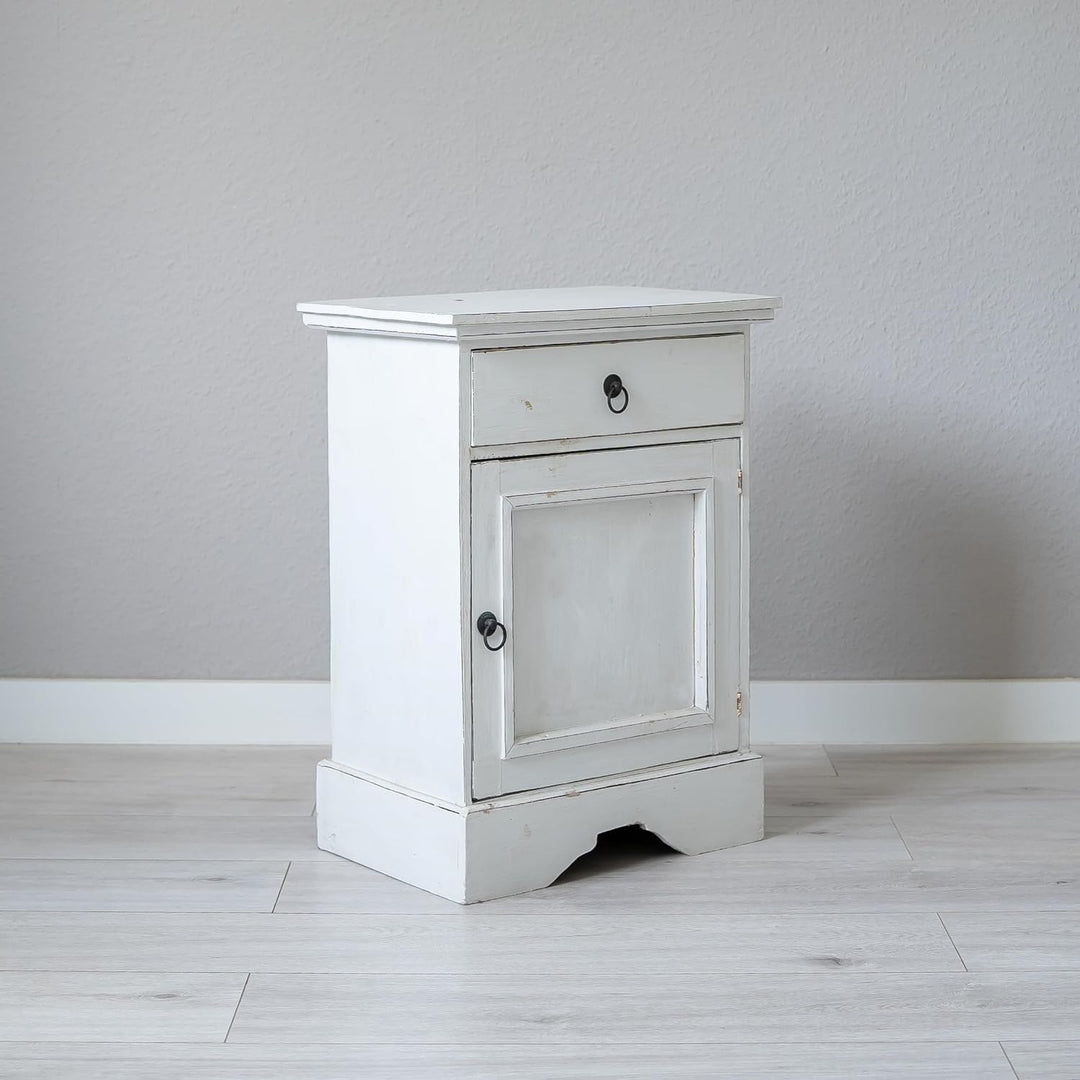 livasia Nachtschrank, Nachttisch, Kinderzimmerschrank, Kommode, aus Bali (Handarbeit) (weiss), Weiss