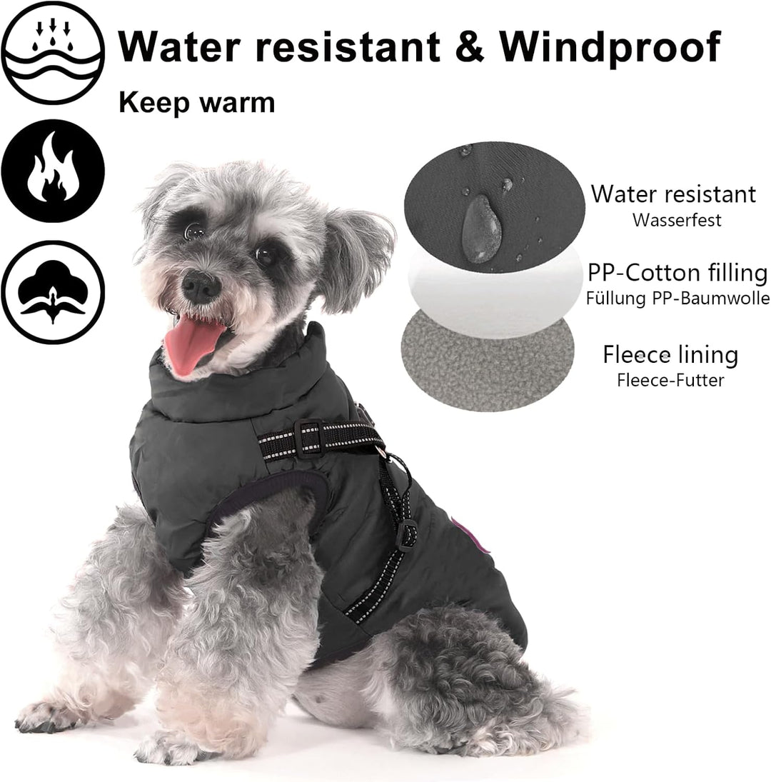 Hundemantel mit Geschirr, wasserdicht, leicht an- und auszuziehen, warme Winterkleidung für Welpen,