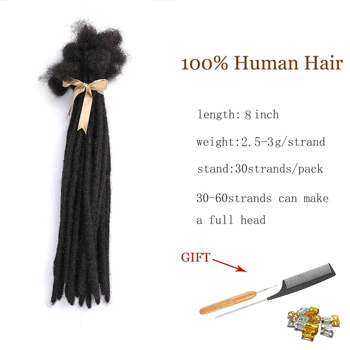 TAOYEMY Dresdlock Extension 8 inch 100% Human Hair Afro Kinky 30 Strands Dreadlock Extensions for Ma