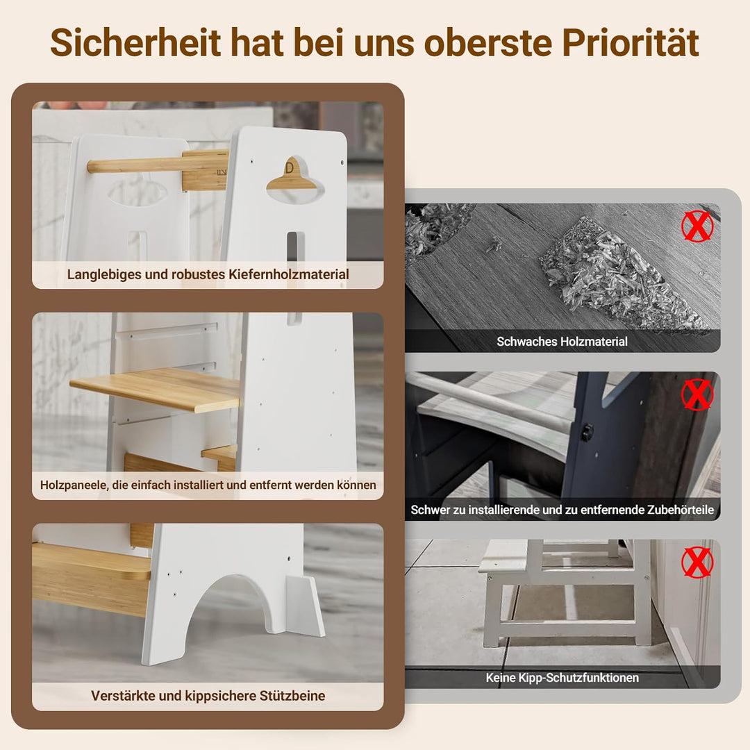 COSYLAND Lernturm ab 1 Jahr - Höhenverstellbarer Learning Tower für Kinder (3-stufig) - Montessori L