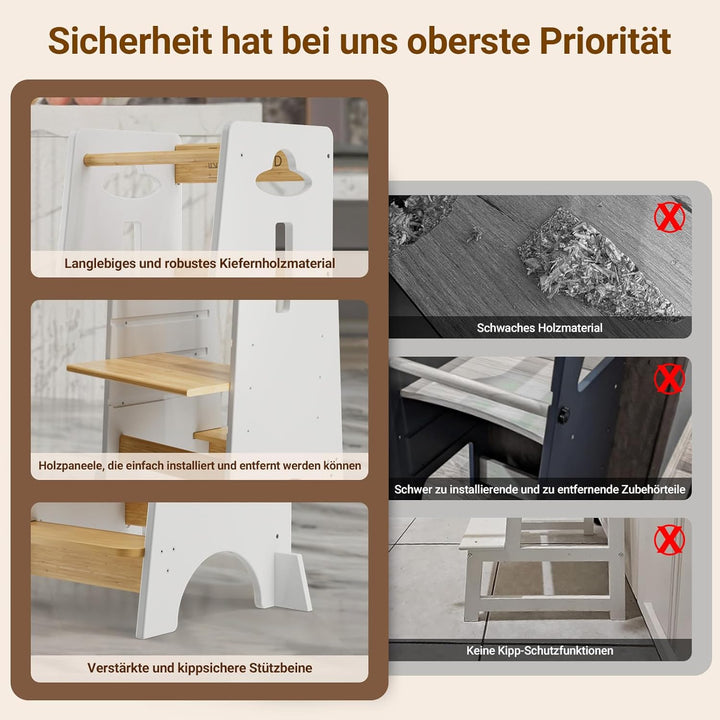 COSYLAND Lernturm ab 1 Jahr - Höhenverstellbarer Learning Tower für Kinder (3-stufig) - Montessori L