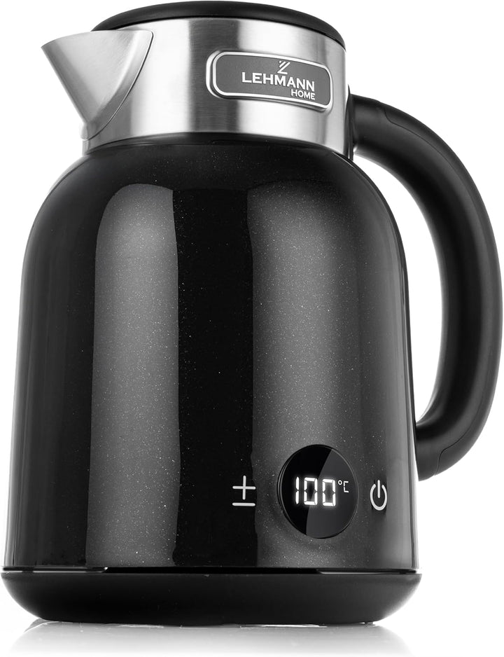 LEHMANN Wasserkocher 1,5L mit Temperatureinstellung 40-100°C, Warmhaltefunktion, LED-Display, Doppel