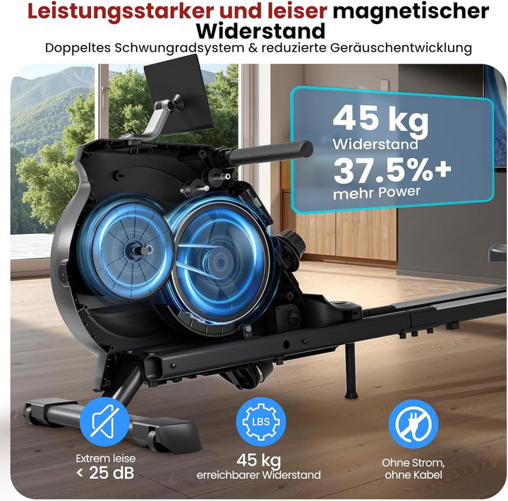 AsVIVA RA11 Rudergerät klappbar, Rudermaschine Heimtrainer mit Magnetbremse, leise, generatorbetrieb
