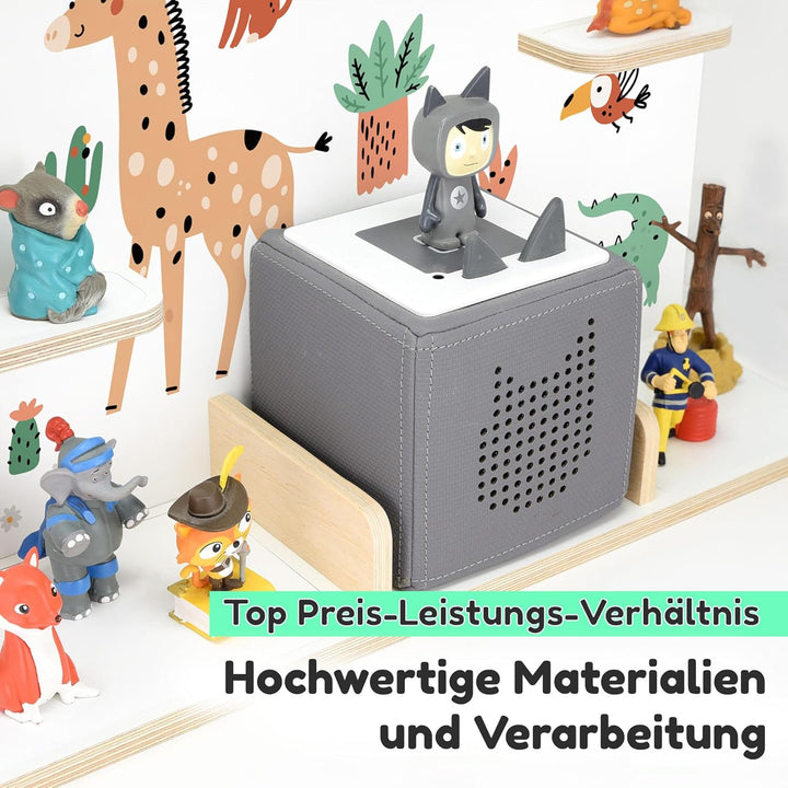 stadtecken Holzregal für Musikbox I Geeignet für die Toniebox und ca. 50 Tonies I Perfekte Tonie Auf