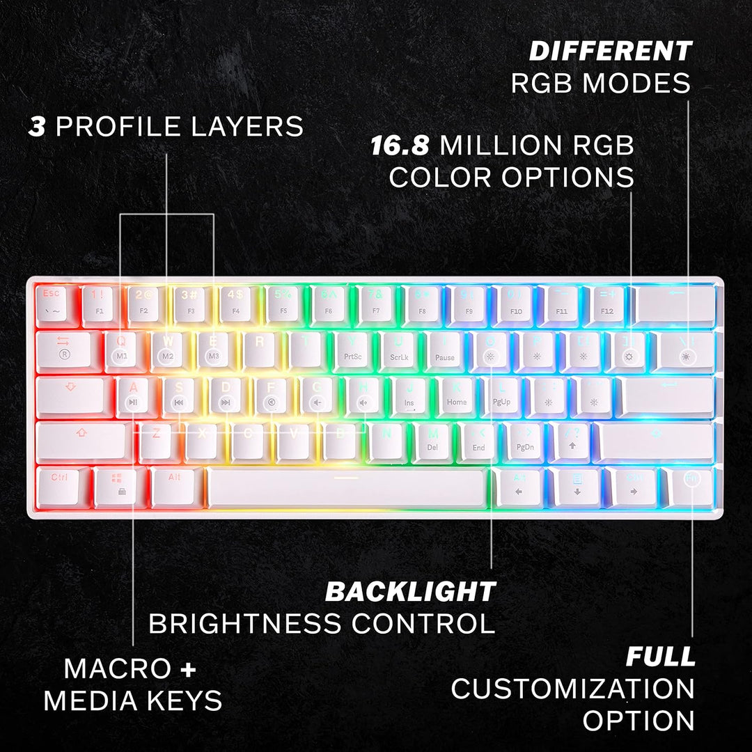 HK Gaming GK61 mechanische 60 Prozent Tastatur | 61 programmierbare Tasten mit RGB Beleuchtung | Kom